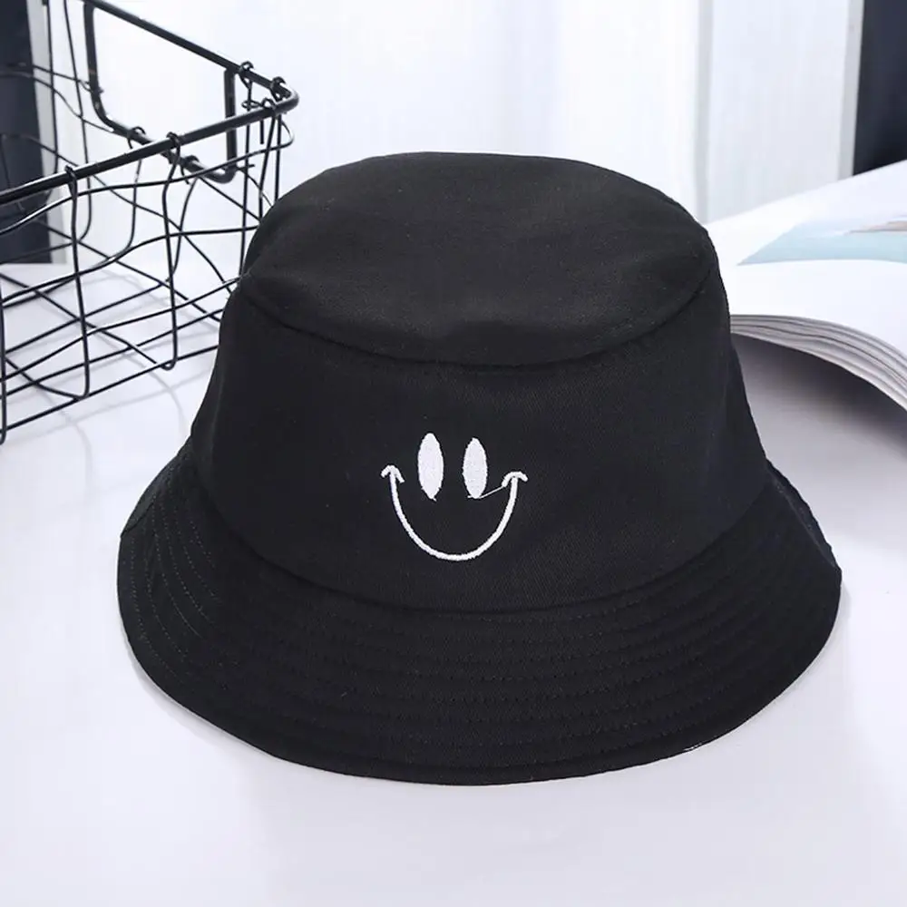 

Embroidery Smile Face Expression Bucket Hat Women Cotton Summer Men's panama hat kapelusz rybacki Fishing Hat gorro pescador