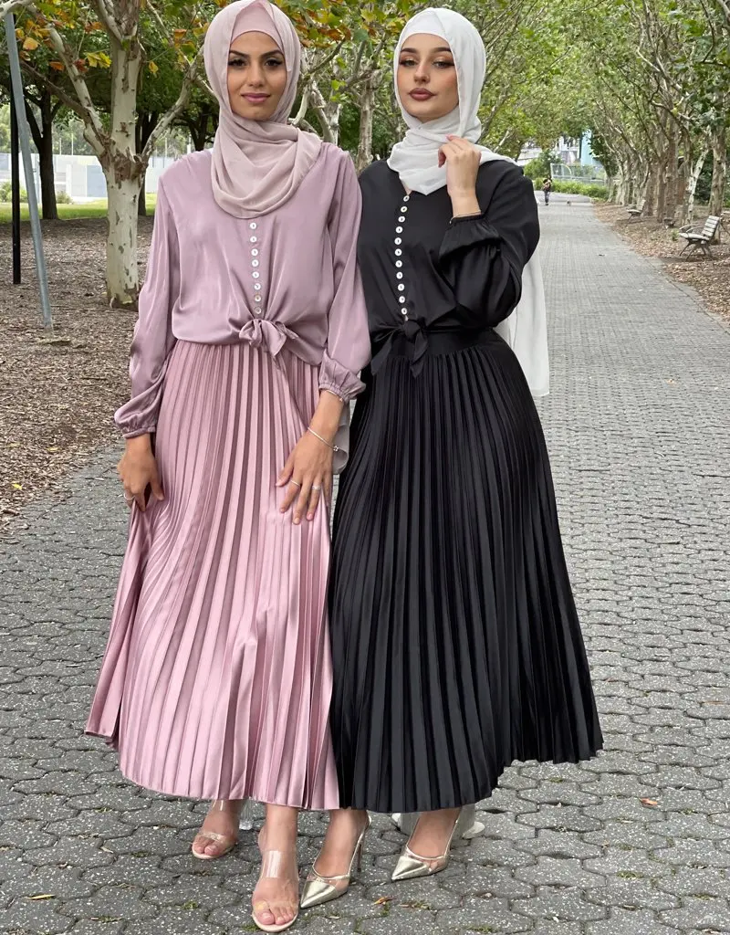 

Turkey Women Muslim Long Skirt Vintage Pleated Islamic Clothing Turkish Hijab Women Bottoms Casual Elastic Female Korean 2021