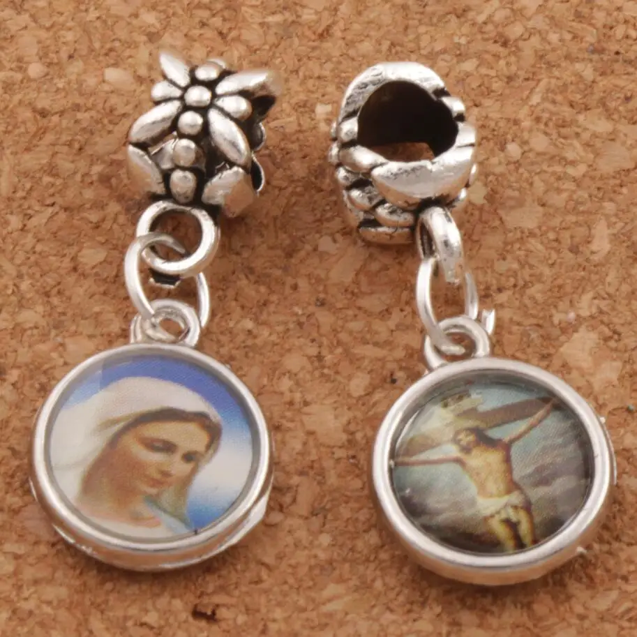

Catholic Religious Church Medals Saints Beads Dangle Fit European Bracelets Jewelry DIY B1706 26.4x11.45mm 20pcs Zinc Alloy