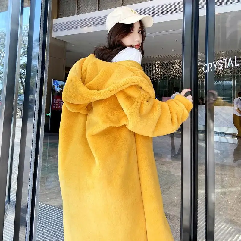 

2021 New Winter Women Faux Fur Coat Female Casual Loose Long Fur Coat Long Sleeve Hooded Overcoat Female Thick Warm Jacket Z599