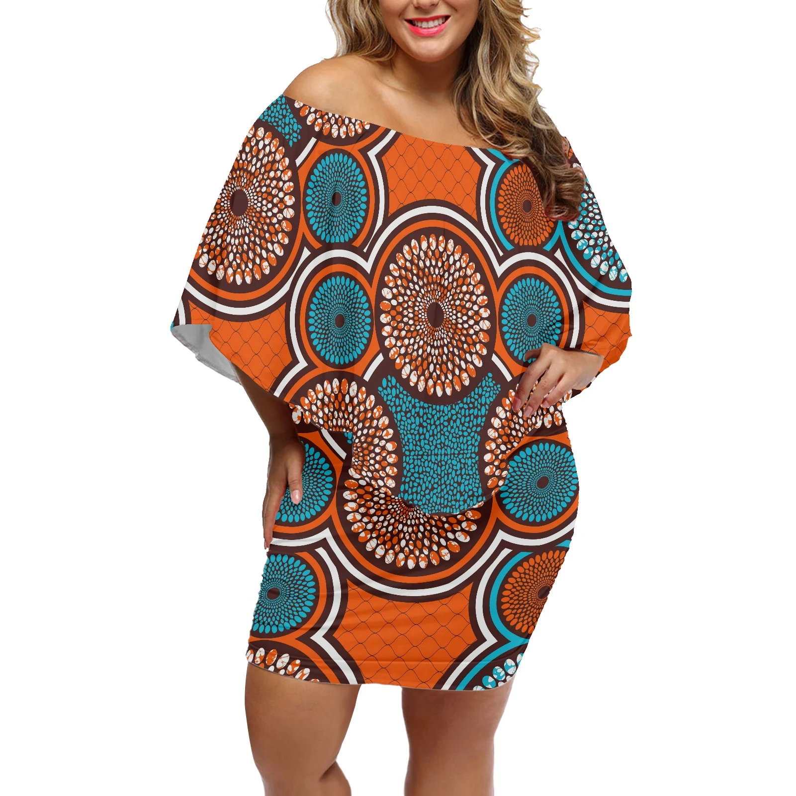 

Women Ankara Fashion Style Dress Sexy Off Shoulder Short Dress Polyester Fabric Plus Size Summer Fashion Night Party Dresses