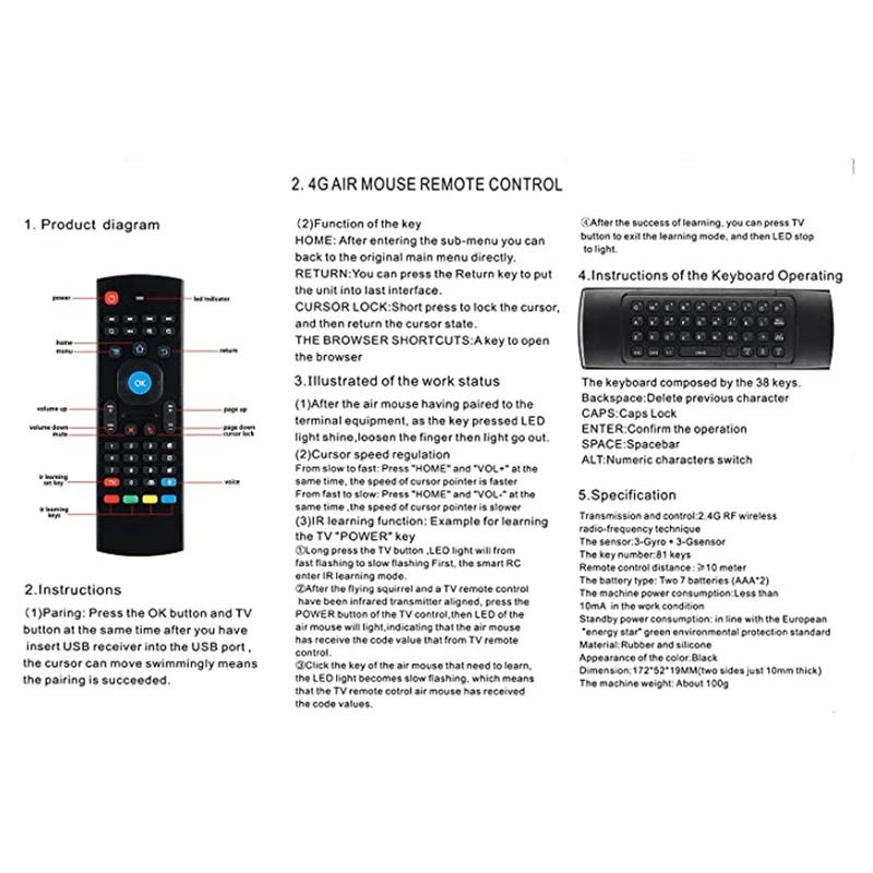Умный голосовой пульт дистанционного управления 2 4G инфракрасная Летающая мышь