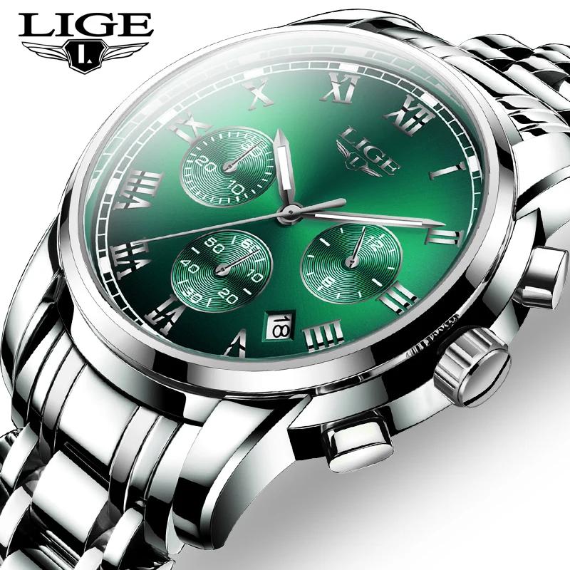Часы наручные LIGE Мужские кварцевые модные брендовые Роскошные деловые