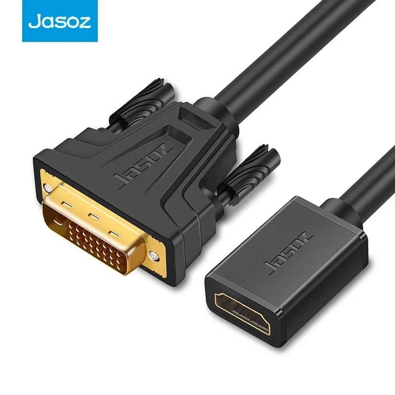 

Jasoz DVI to HDMI Adapter DVI-D 24+1 Male to HDMI Female Cable 1080P60Hz Bi-Directional Converter for PS3/4 TV Box Printer Cable