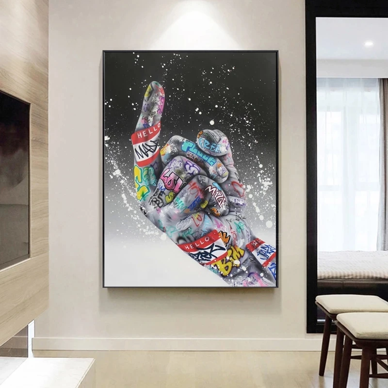 

Graffiti Art Canvas Painting on The Wall Posters and Prints Finger Inspirational Wall Art Picture for Living Room Home Decor