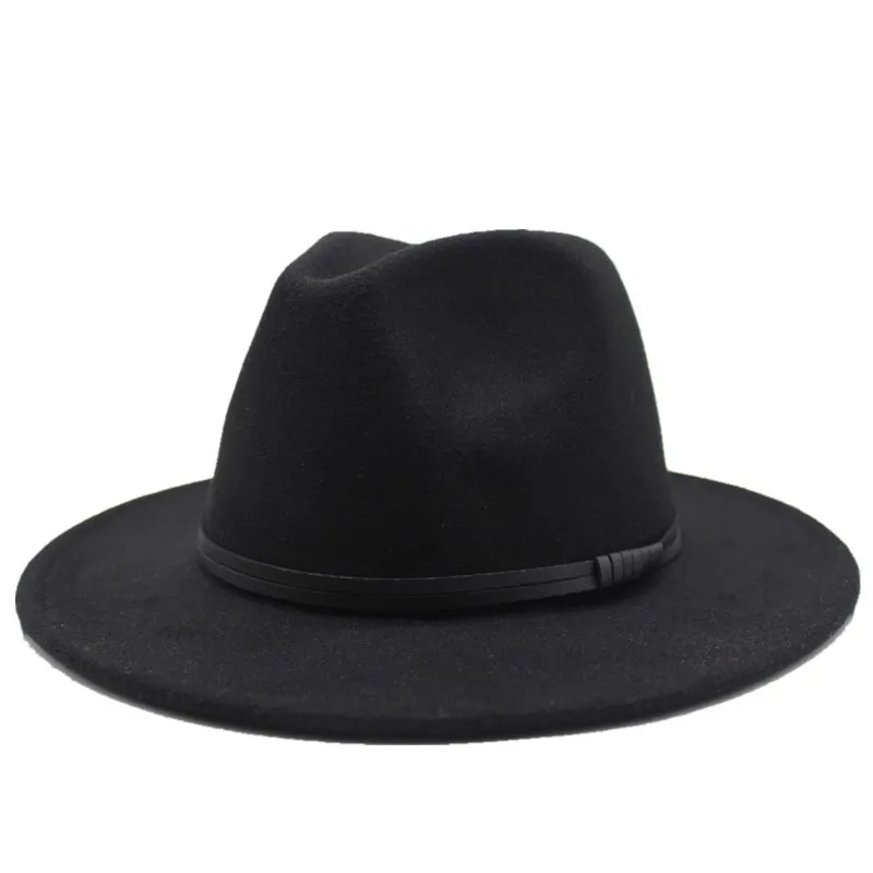 

Men Women Wide Brim Wool Felt Fedora Panama Hat with Belt Buckle Jazz Trilby Cap Party Formal Top Hat In White,black 18colors