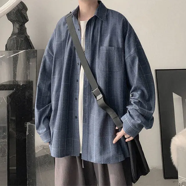 Autumn Winter Plaid Shirt Men Casual Long Sleeve Shirt High Quality Men Clothing  Loose Shirt Men tops Oversized Men Clothes