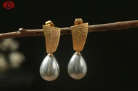 925 silver white gray geometric simple bead earrings