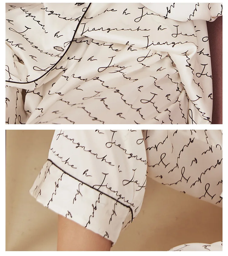 2019 Autumn Women Pajamas Chiffon Satin Two Piece Sleepwear Set Long Sleeve Trousers Fashion Casual Home Suit Female Homewear | Женская