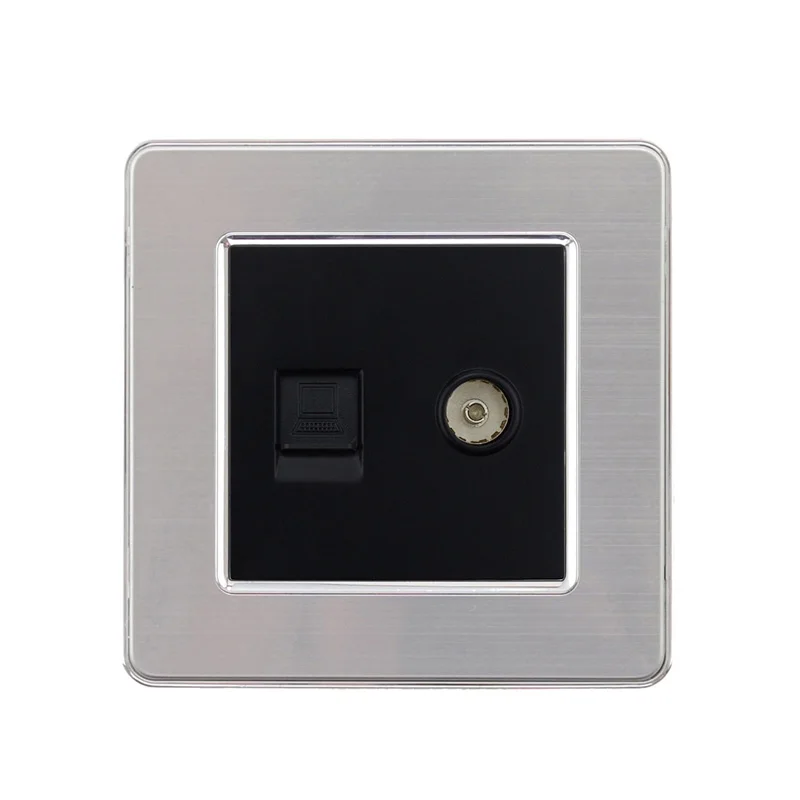 Rj45 With TV Atlectric компьютерный ТВ-порт Коаксиальная муфта Rj45 Ethernet настенная розетка двойной Rj45 порт розетка из нержавеющей стали панель розетки,socket - Тип: Rj45 With TV