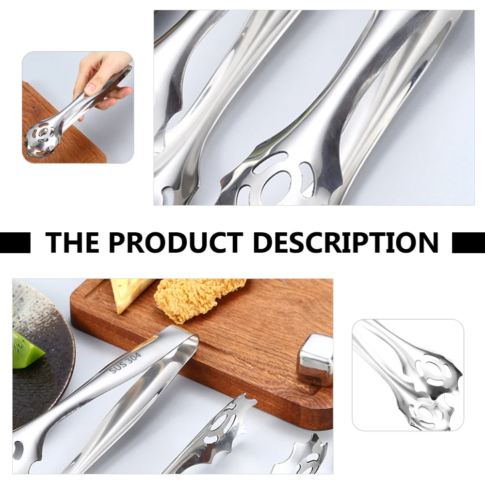 

2pcs Stainless Steel Ice Tongs Kitchen Food Clamp Bread Barbecue Tongs