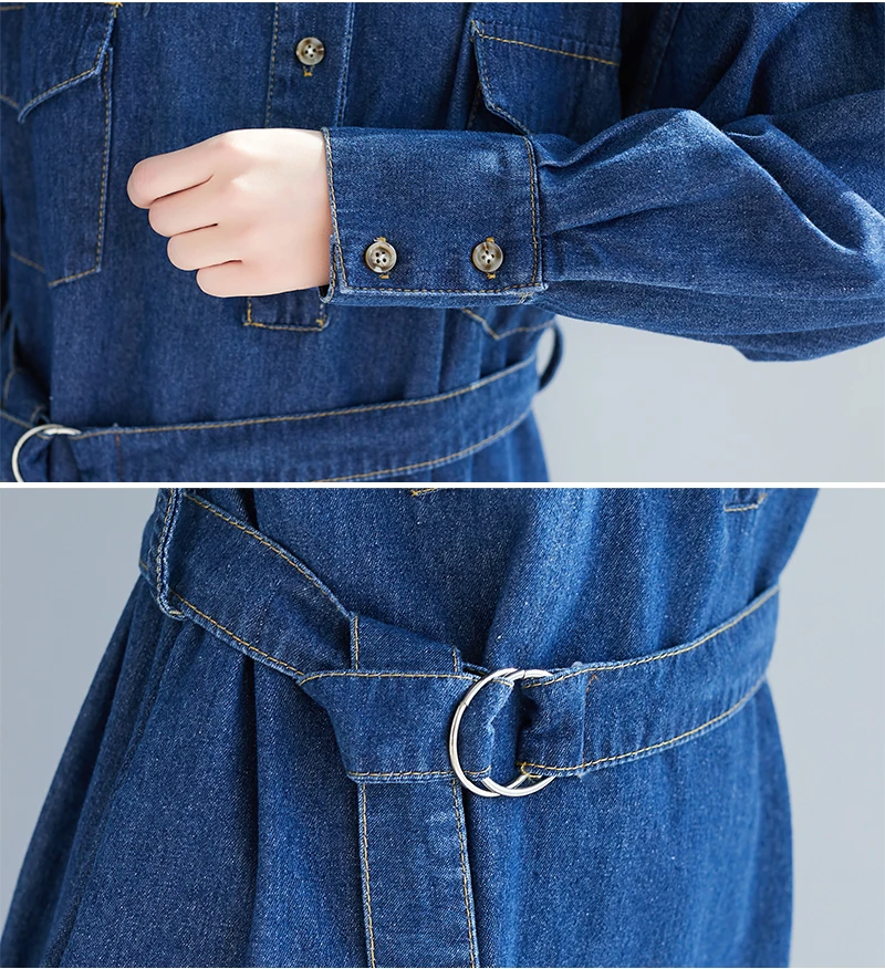 

Spring Autumn Fashion New Denim Dress Women Large Size Loose Vestido Mujer Casual Slim Ladies Mid-length Denim Dress Female E232