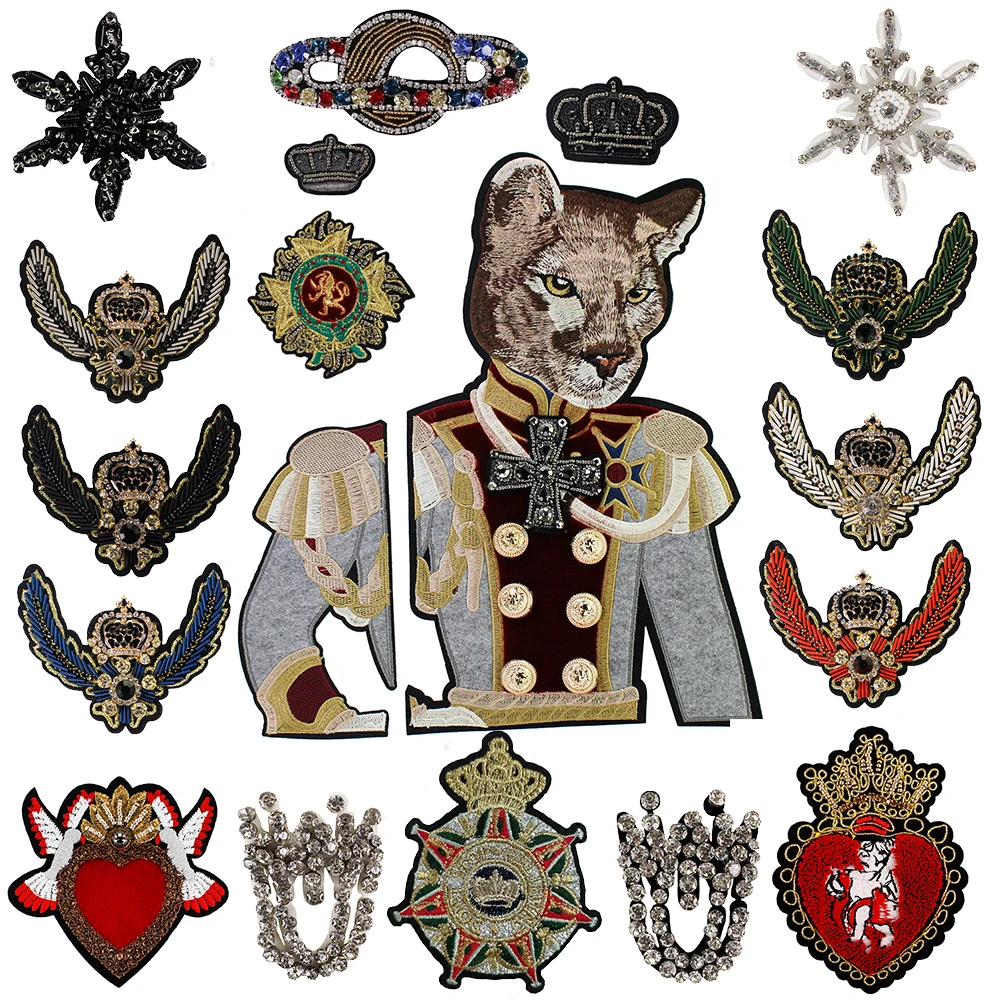1 Набор алмазной вышивки солдат нашивки в форме собак крыло в форме короны шарик значок с сердцем DIY пришить модные Garmnet аксессуары TH1849