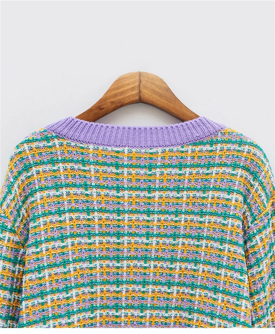 

Women Casual V-neck Sweater Cardigans Plaid Oversize Knitted Girls Outwear Korean Chic Tops Kawaii 2020 Autumn Winter