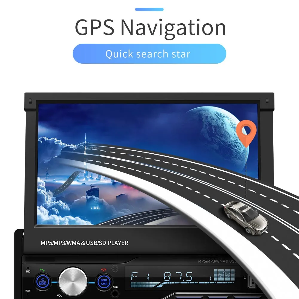 Автомобильный мультимедийный плеер 1DIN indash 7-дюймовый экран GPS nav HD
