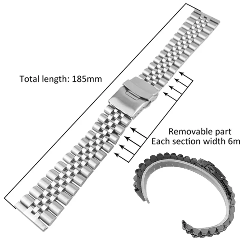 Stainless Steel Watch Bracelet Strap 20mm 22mm 24mm Women Men Silver Solid Metal Watch Band Strap Accessories
