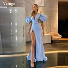 Шифоновое и атласное платье-Русалка Verngo, светло-голубое вечернее платье с V-образным вырезом и короткими рукавами, соблазнительные длинные платья с высоким разрезом для вечеринки и выпускного вечера, 2021