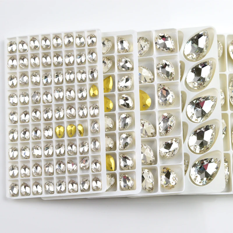 Стеклянный кристалл в форме слезы всех размеров стразы для пришивания