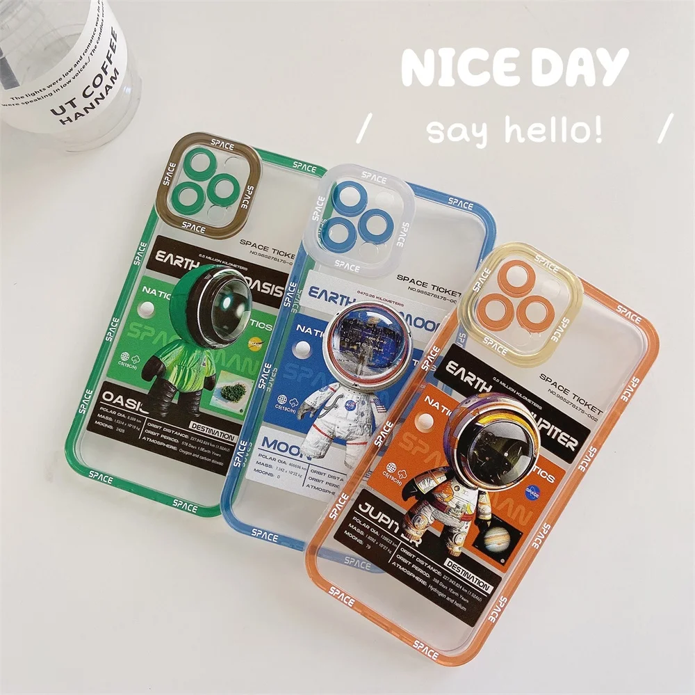 

Soft Space Astronaut Case for iPhone 11 12 13 Pro Max Mini X XR XS 7 8 Plus SE Cute 3D Printing Mobile Phone Back Cover Blue Sky