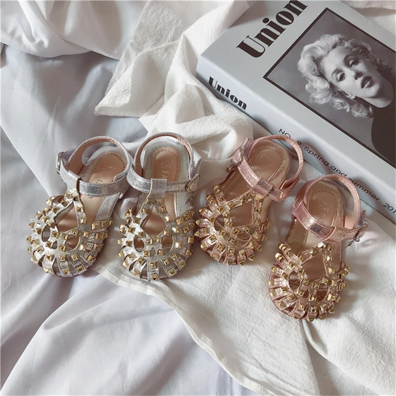 

CAPSELLA KIDS Summer Shoes 1-6 Years Baby Girls Rivets Sandals Toddler Kids Soft Bottom Beach Sandals Dress Sandals Size 21-30