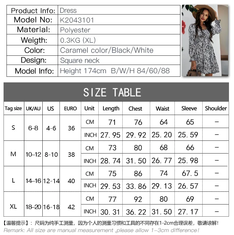 

2021 Spring/Summer New Woman Dress Casual Fashion Printed Dress A-line O-Neck Long Sleeve Party Dress
