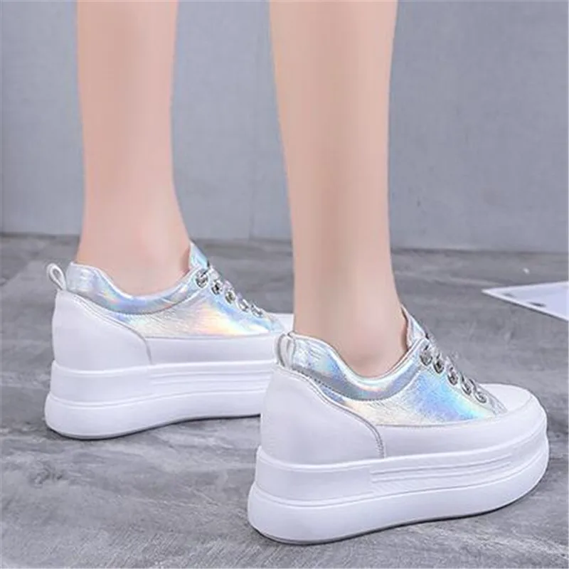 

feiyitu women flats Casual White Platform Shoes Hidden Sneakers Women Krasovki Lace Up Tenis Feminino Chaussure Femme