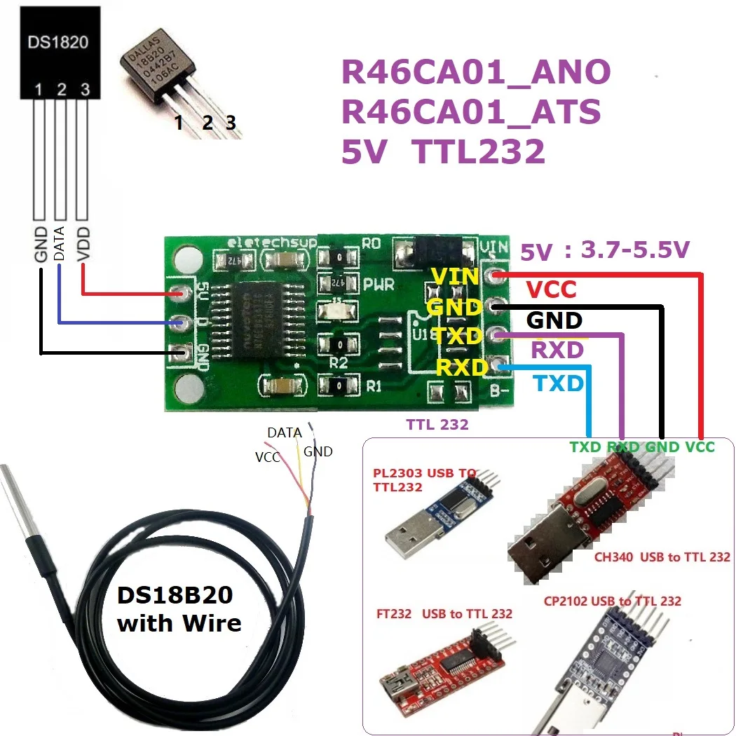 DC 3,7-25 в DS18B20 RS485 RS232 ttl Modbus Rtu Температурный датчик дистанционного сбора монитор модуль цифрового термометра