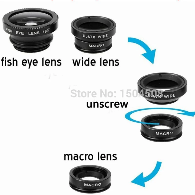 Универсальный Рыбий глаз 3в1 + зажим объектив камеры смартфона широкоугольный