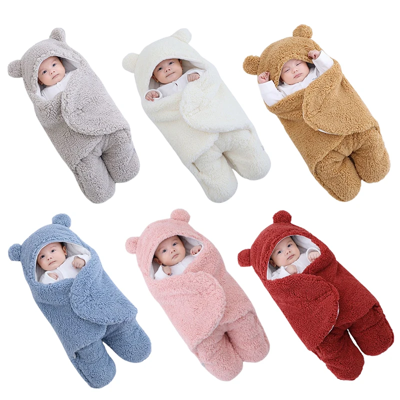 

0-9Months Baby Sleeping Bag Envelope For Newborn Baby Winter Swaddle Blanket Wrap Cute Sleeping Bags Solid Baby Bedding Dropship