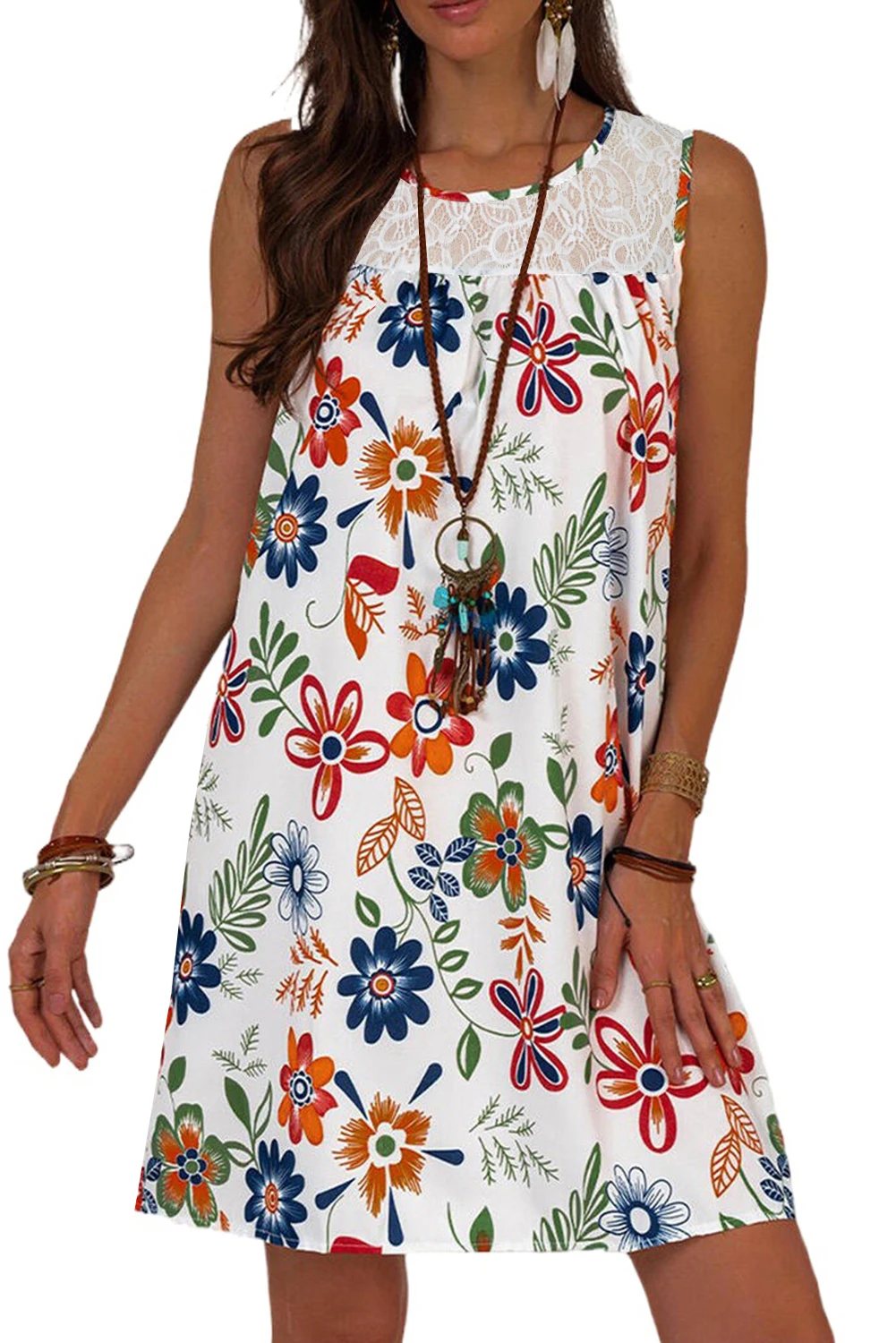 

White Lace Floral Mini Dress