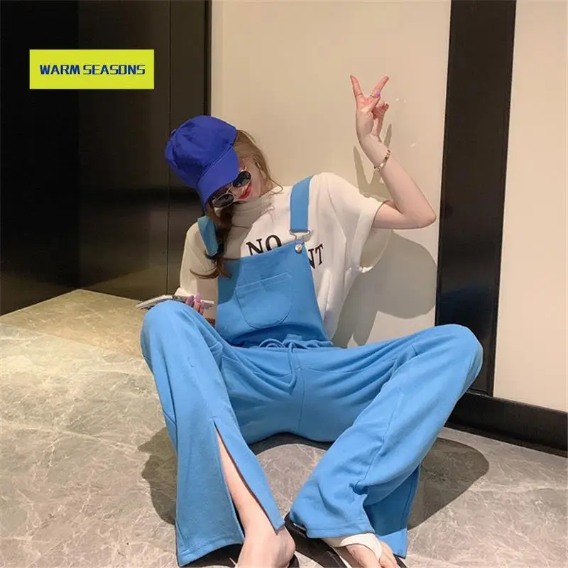 

Spring and Summer 2021 New Women's Suit High Waist Slit Suspender Pants Cargo Pants Women