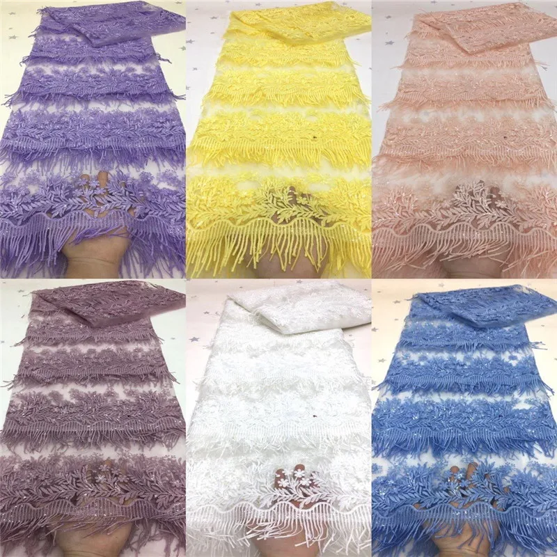 

Mesh Lace Trim Latest African Laces 2021 sequins white tassel Lace Embroidery Gold Lace Fabric Bridal Lace For Nigerian Dresses