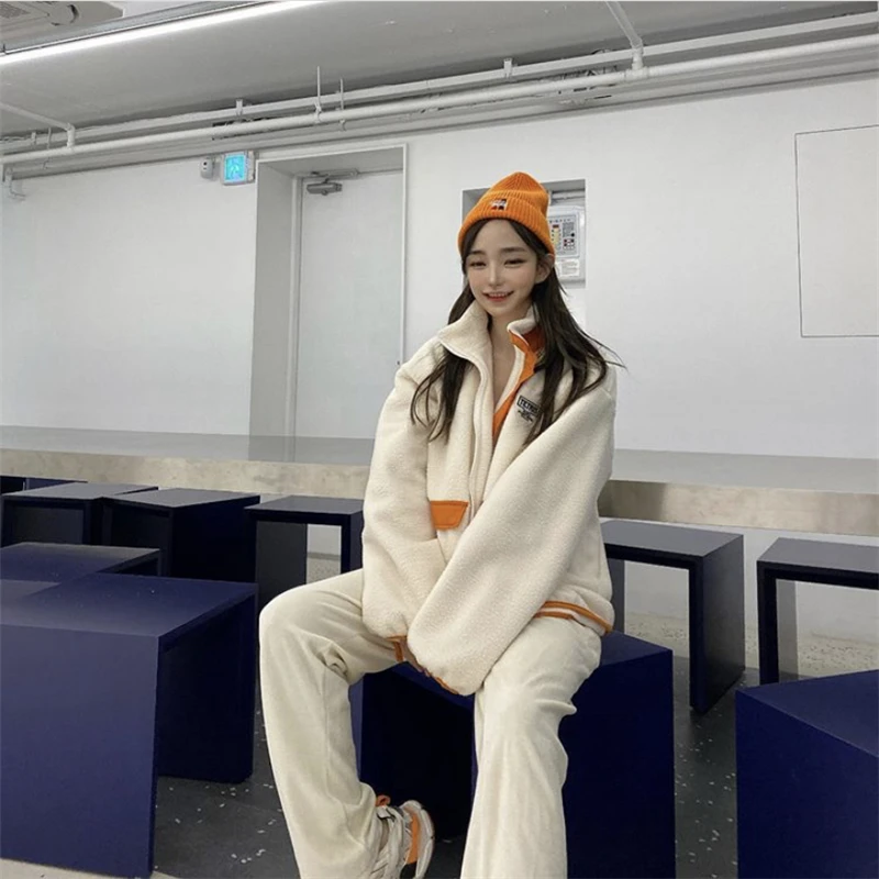 

New Winter Warm Women Jacket Preppy Style Retro Lamb Velvet Coats Female Harajuku Casual Thick Jackets Mujer