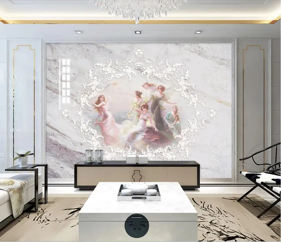 Large custom mural wallpaper angel girl jazz white marble European background wall | Обустройство дома