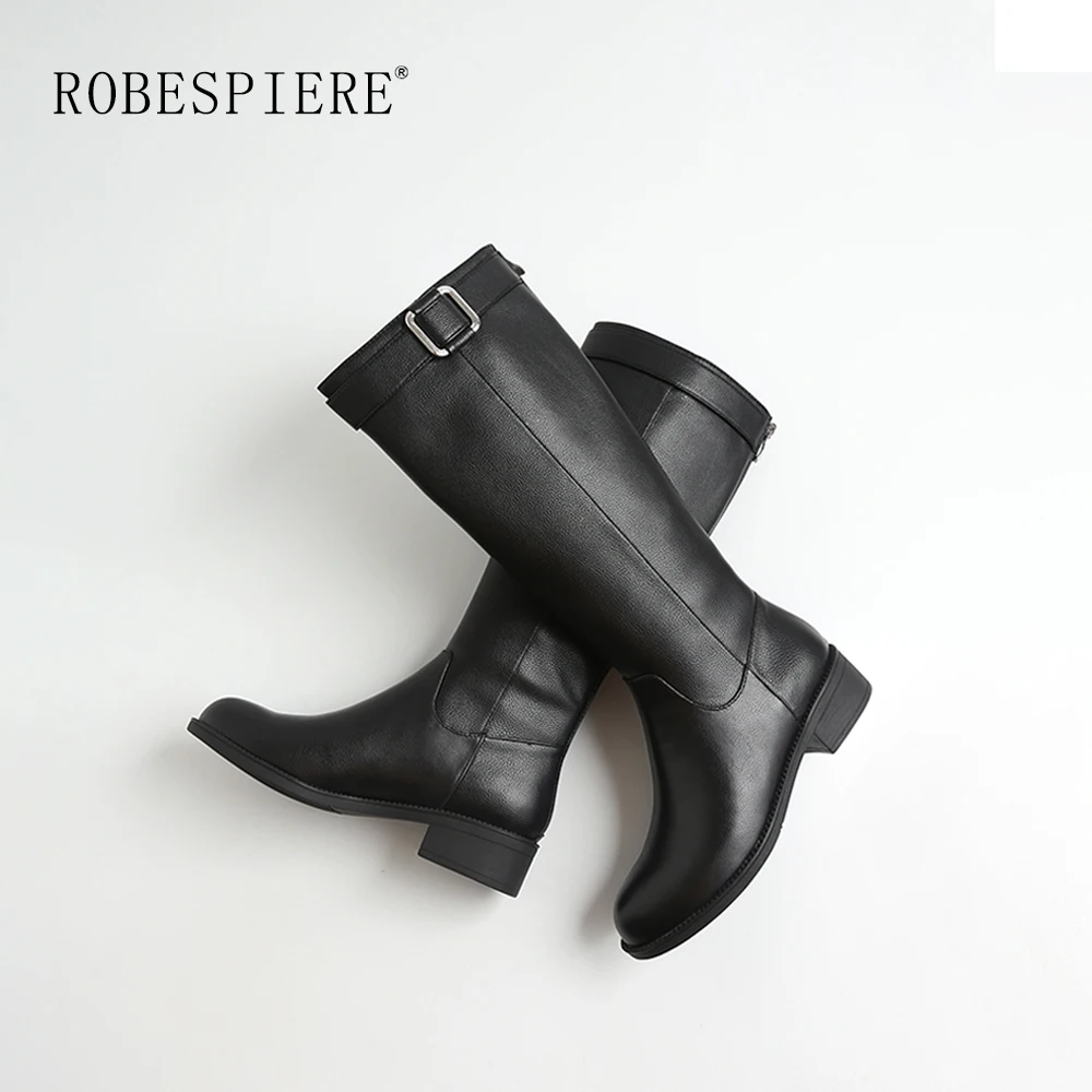 ROBESPIEREB/; Лидер продаж; сапоги до колена; женские зимние водонепроницаемые теплые плюшевые сапоги из коровьей кожи; женские сапоги с металлическим украшением; B44