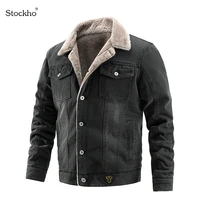 mens winter jacket denim plus velvet jacket fashion denim motorcycle jacket short casual plus size coat lapel pocket mens top