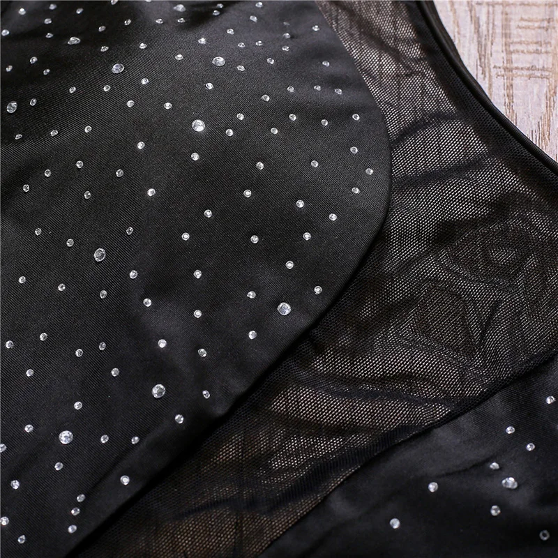 Sexy Mesh Shiny Rhinestone Diamond Women Swimwear One Piece Swimsuit Female Monokini Bather High cut Bathing Suit Swim