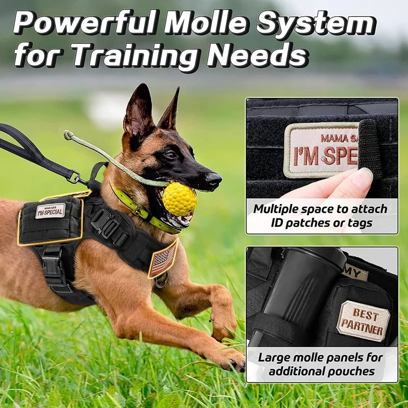 Conjunto t&aacute;ctico de arn&eacute;s y correa para perro, hebilla de Metal, chaleco grande K9, Pastor Alem&aacute;n, duradero, para entrenamiento de perros grandes-3