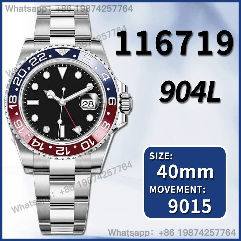 Мужские автоматические механические Роскошные Брендовые Часы 40 мм GMT-Master II 116719 BLRO