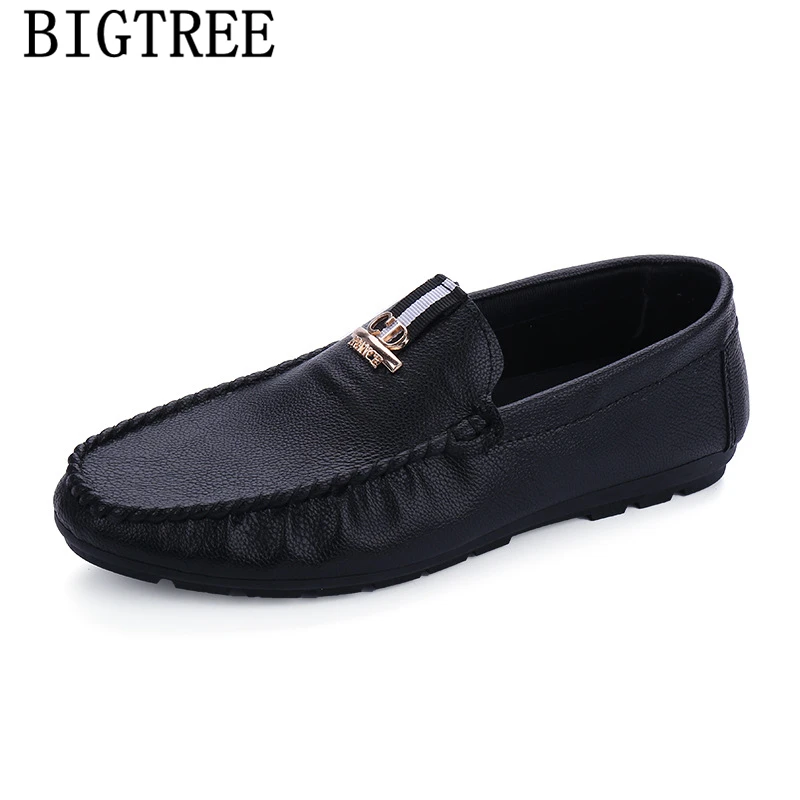 Туфли мужские кожаные без застежки лоферы повседневная обувь для вождения