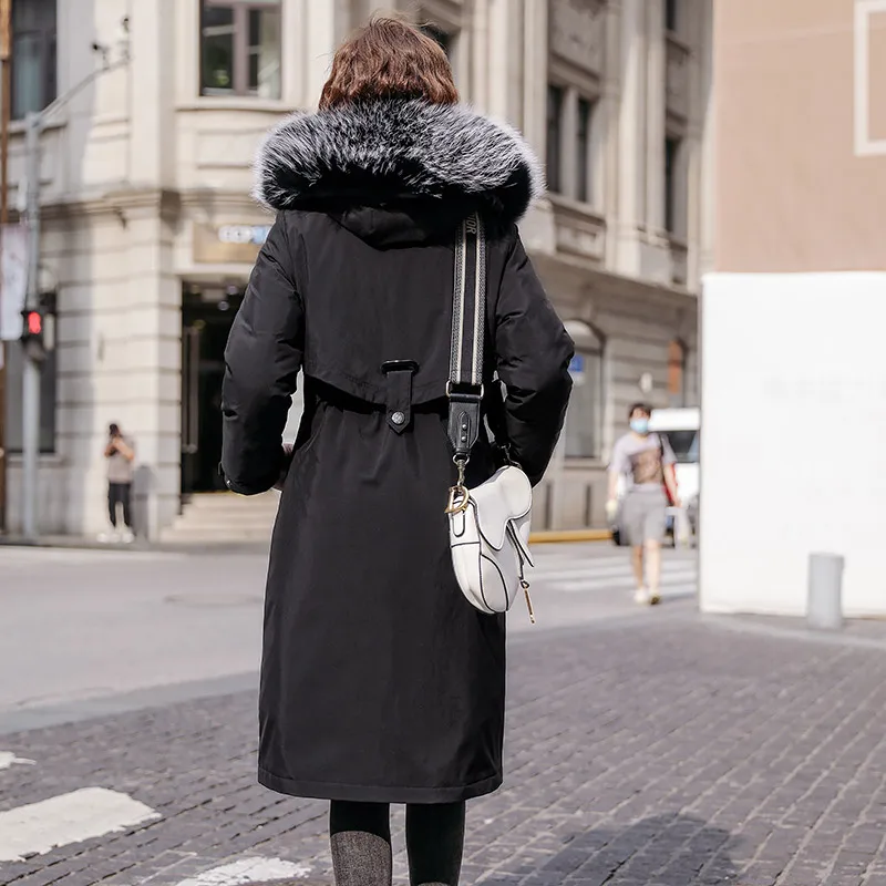 Cotton Liner Parker Parkas Fashion Winter Jacket Women Casual Solid Long Hooded Parka Coat With Fur Collar chamarras de mujer