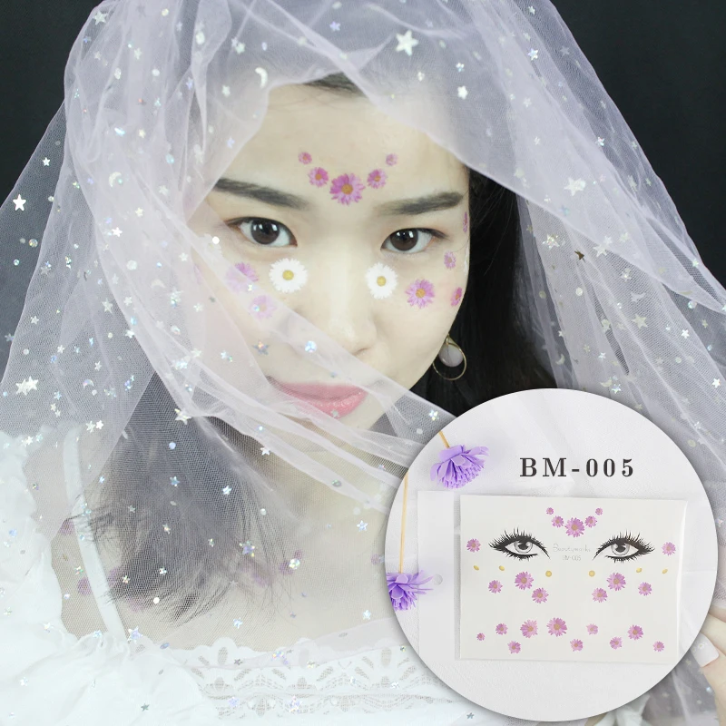 Макияж для лица тату маленькая белая Маргаритка розовый персик Цветущий цветок