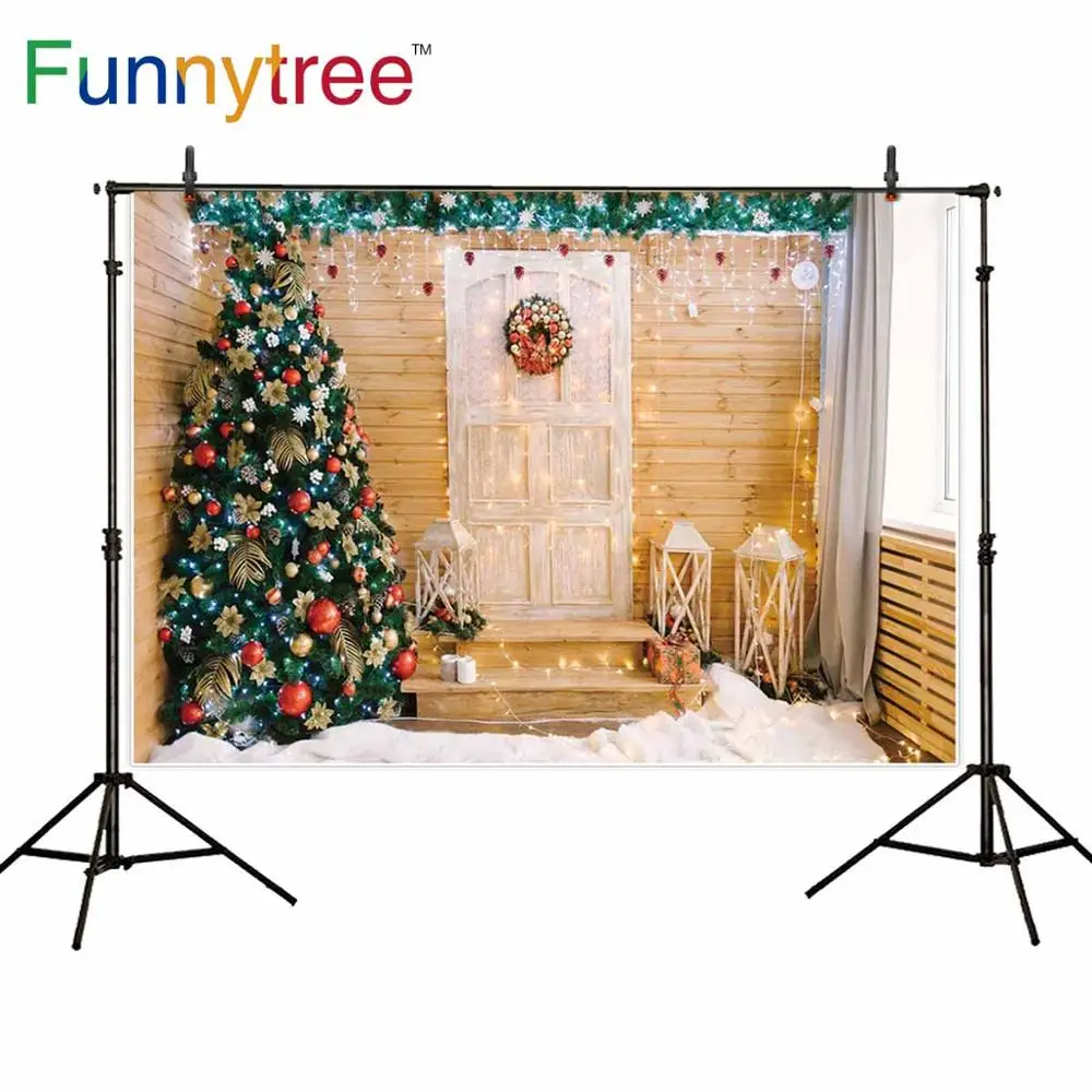 Funnytree Рождественская елка Зимний Свет декор Фотография фон деревянный Лофт