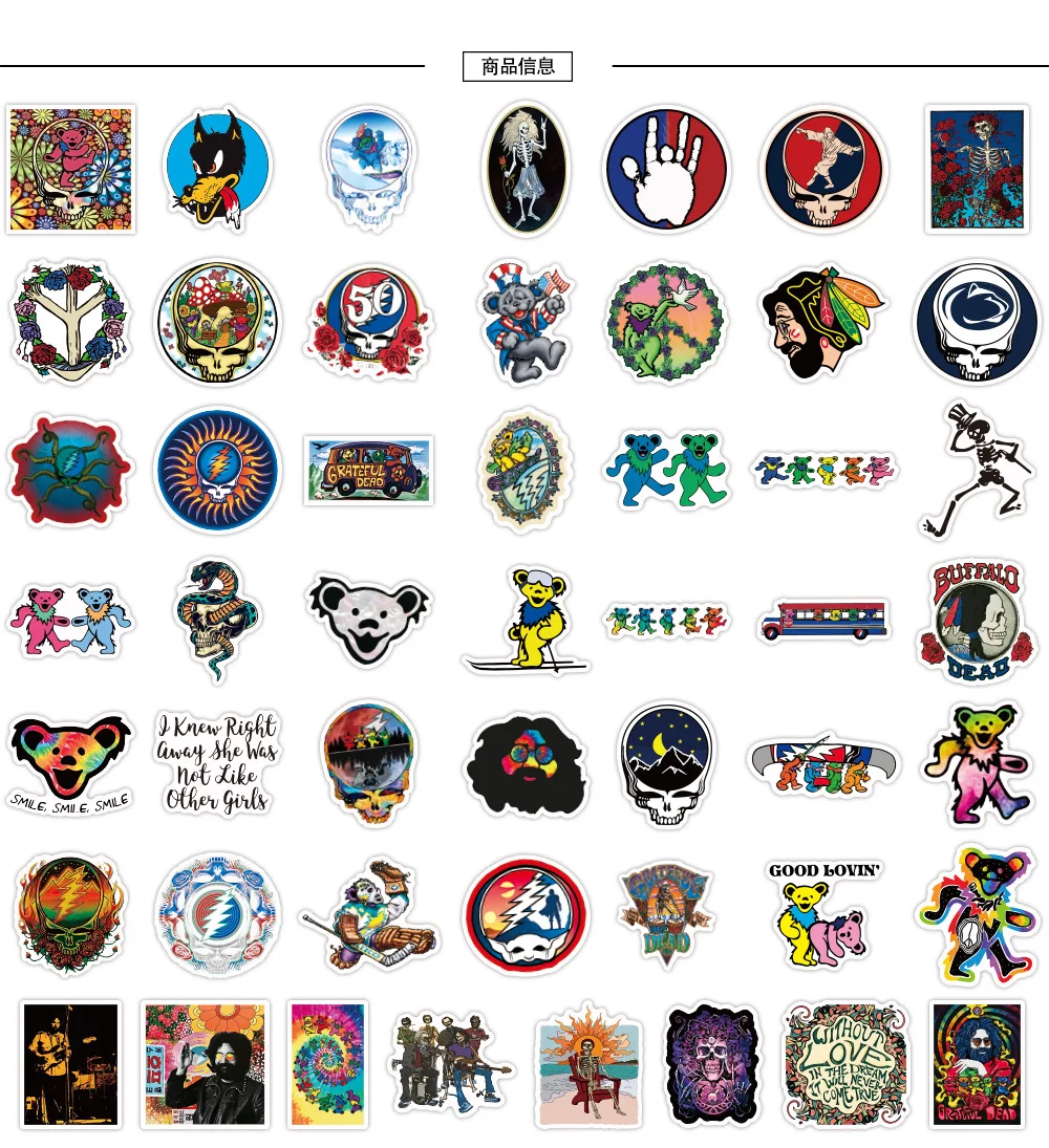 10/30/50PCS Rock Music Grateful Dead Cool Stickers Aesthetic DIY Laptop Guitar Motorcycle Phone Waterproof Toy Decal Kid Sticker images - 6