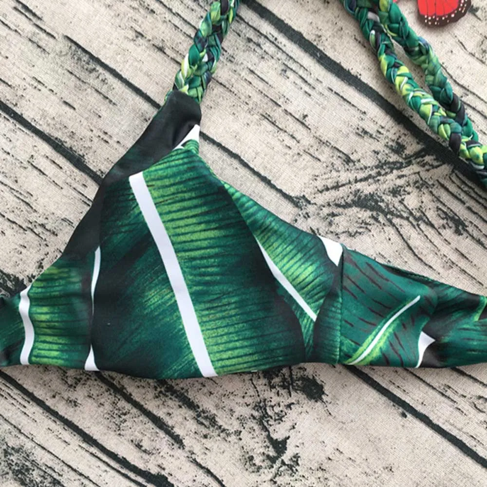 

High Waisted Bikini Women's Swimming Suit Sexy Bikini Sets Leaves For Rope Swimsuit Push-up Swimwear Beach Biquini traje de bao