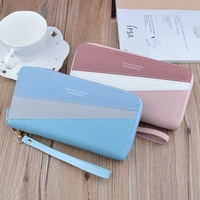 wallet women large capacity double zipper coin purse female leather splicing long wristband money clip lady clutch card holder
