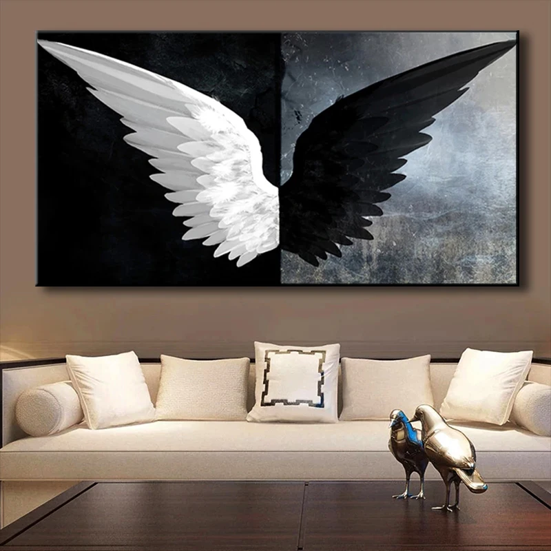 

Black and White Angel Wings Canvas Paintings and Posters, Modern Art Style Murals Frameless Paintings, Home Decoration Paintings