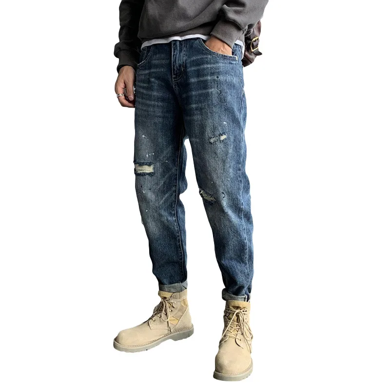 

2021 new arrival Tear design jeans men fashion elasticity men's cotton casual jeans men pencil pantsmale,size 28-34 N079