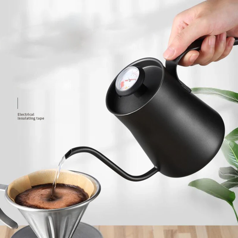 

550Ml Pour over Kettle with Thermometer Gooseneck Coffee Tea Pot Anti-Rust Coffee Pots Long-Mouth Coffee Pot