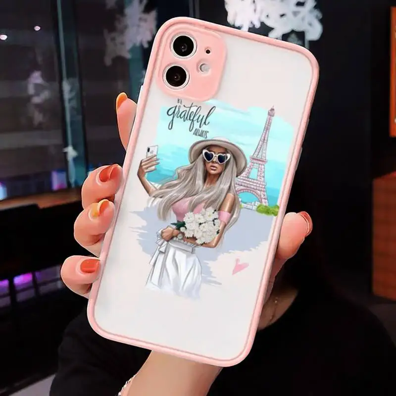 

Fashion Women Phone Case Pink matte transparent For iPhone 7 8 x xs xr 11 12 pro plus max mini Clear Funda